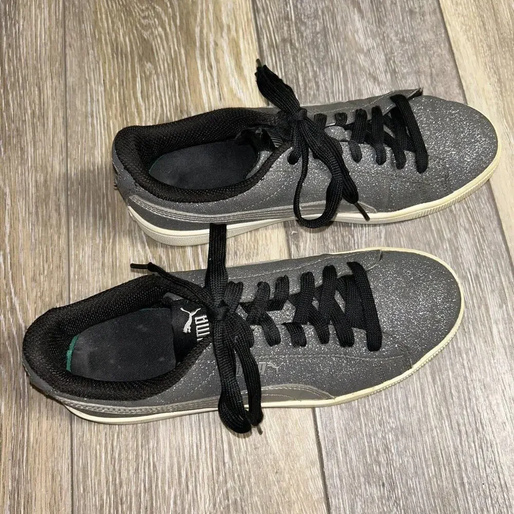 PUMA VIKKY V2 GLITZ Youth US Size 5 Gray Silver Black Sneaker Shoes 370624-01